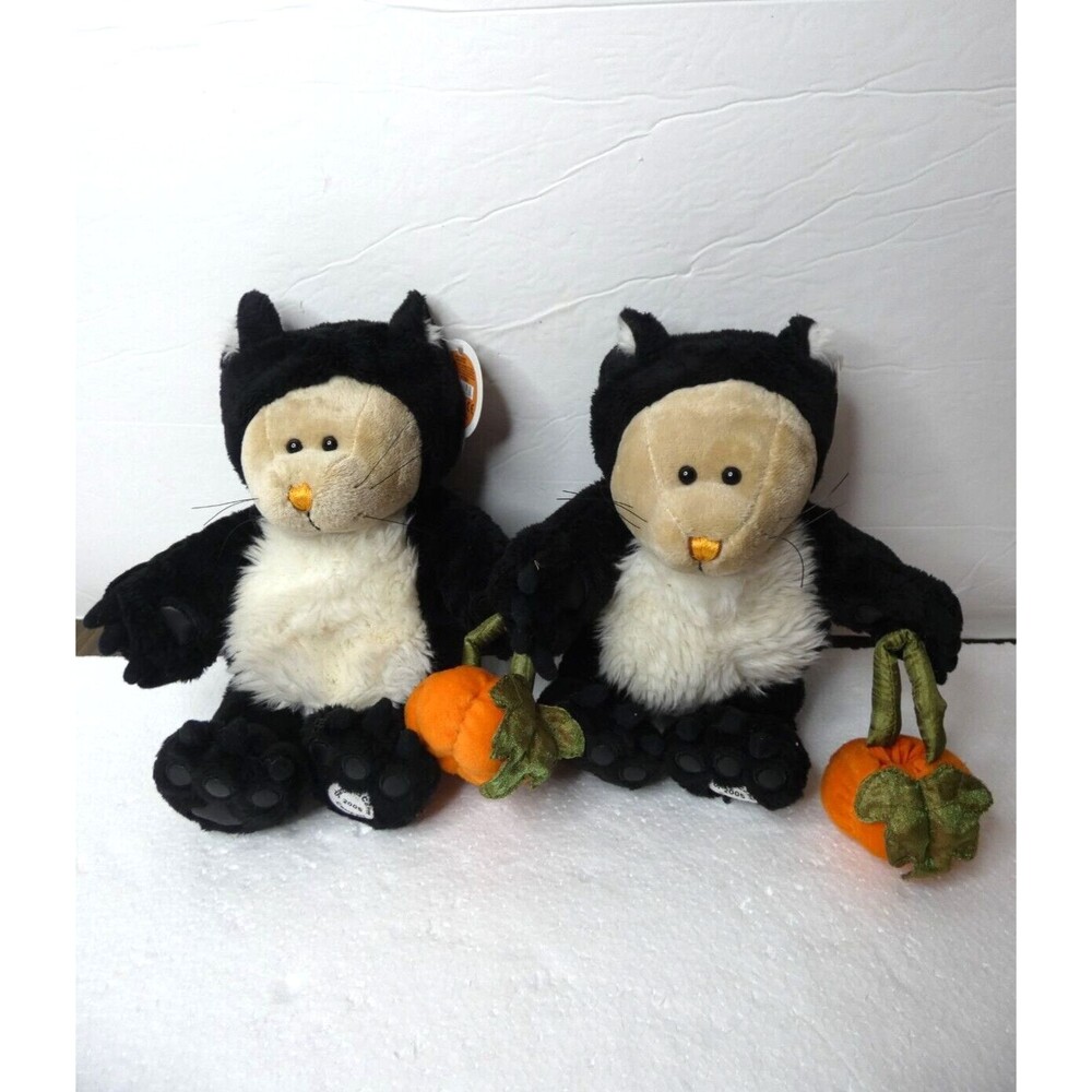 Starbucks 2005 Set of 2 Bearista Plush Bears Halloween Pumpkin Cat Suits